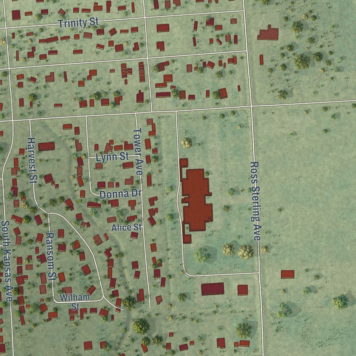 Second close-up of the map of Anahuac, Texas print showing more streets and buildings