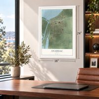 Anahuac, Texas map, 18 x 24 inch print in a white frame in a home office
