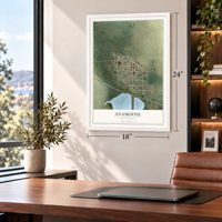 Anamoose, North Dakota map, 18 x 24 inch print in a white frame in a home office