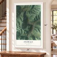 Anawalt, West Virginia map, 24 x 36 inch print in a white frame by a staircase