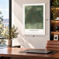 Ancient Oaks, Pennsylvania map, 18 x 24 inch print in a white frame in a home office