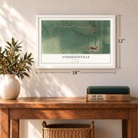 Andersonville, Georgia map, 12 x 18 inch print in a white frame in an entryway