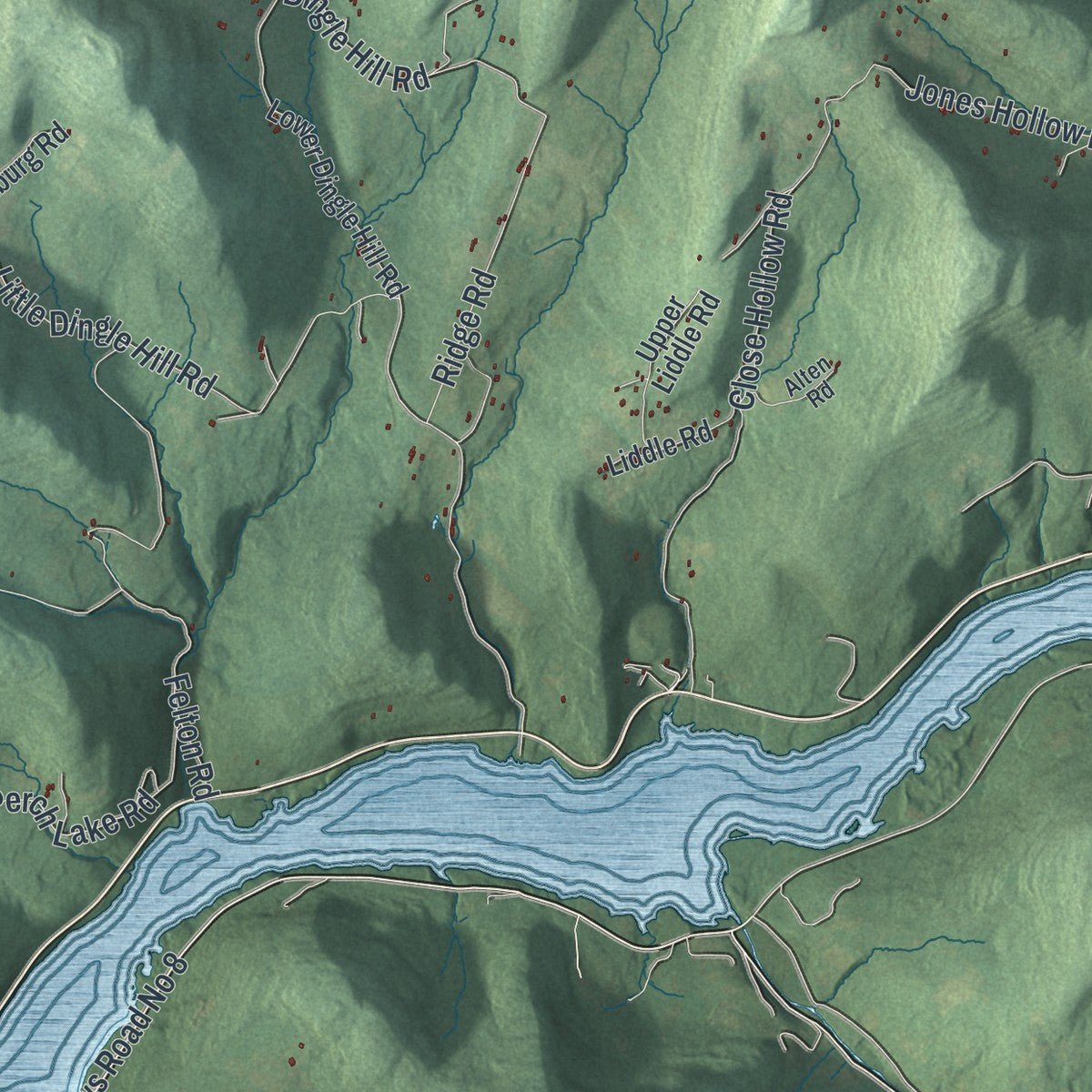 Second close-up of the map of Andes, New York print showing more streets and buildings