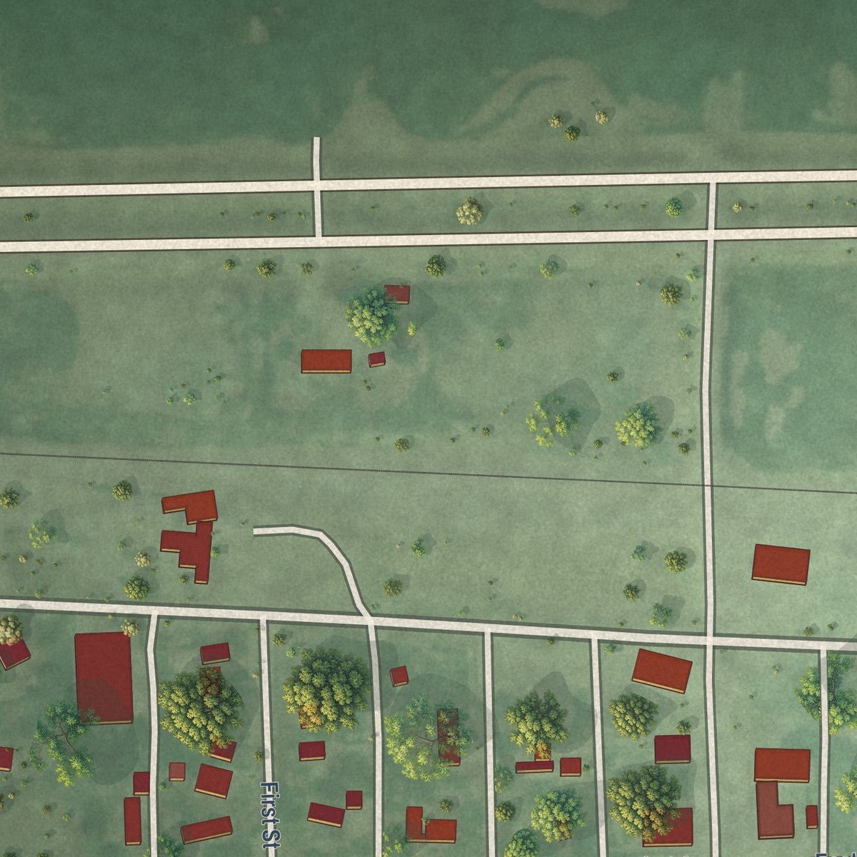 Second close-up of the map of Andover, South Dakota print showing more streets and buildings