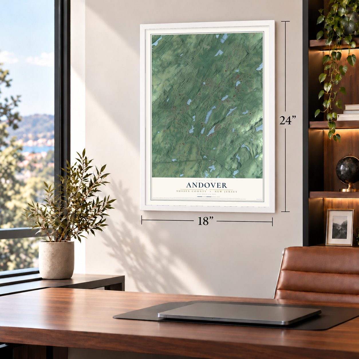Andover, Sussex County, New Jersey map, 18 x 24 inch print in a white frame in a home office