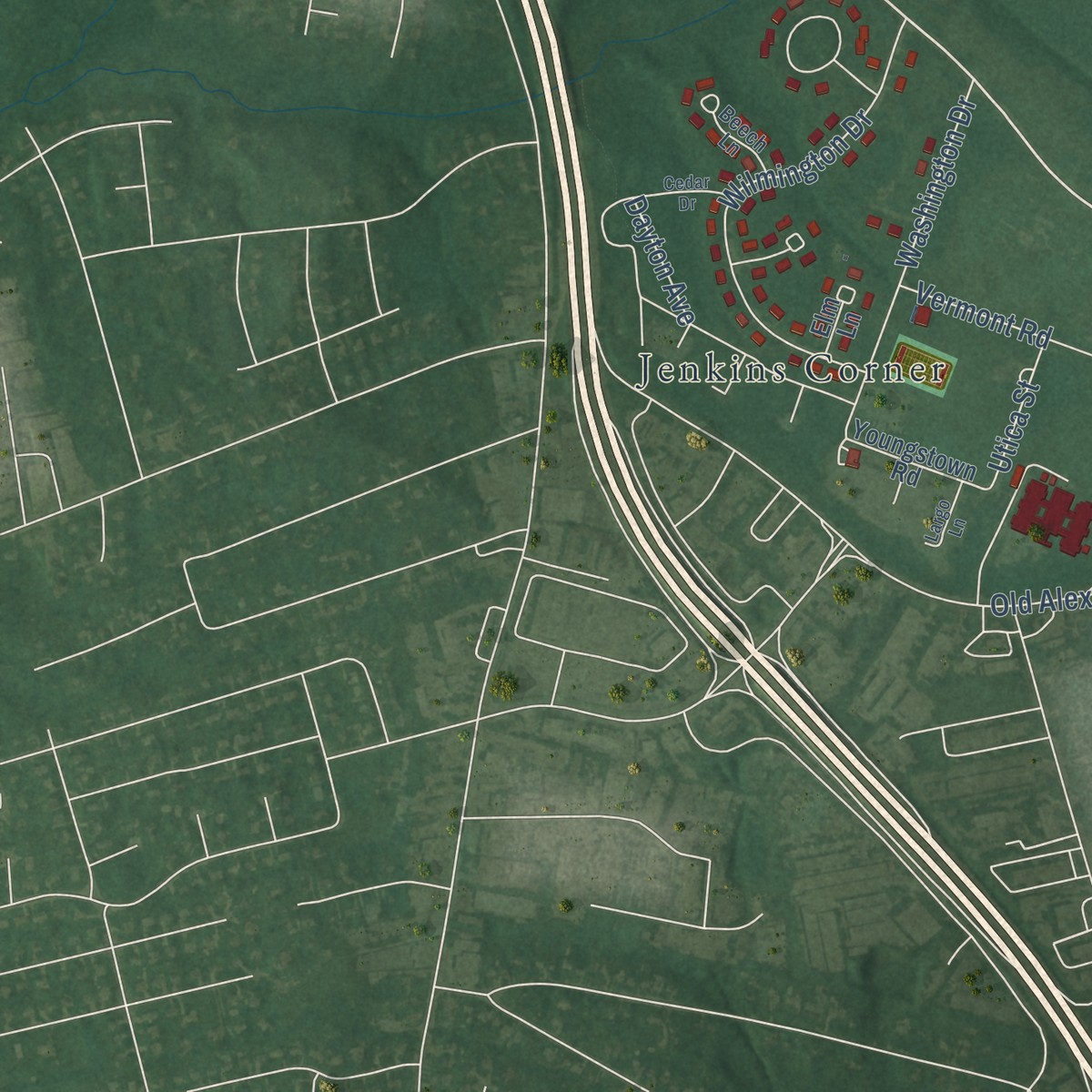 Second close-up of the map of Andrews AFB, Maryland print showing more streets and buildings