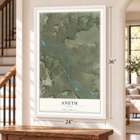 Aneth, Utah map, 24 x 36 inch print in a white frame by a staircase