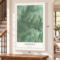Angelica, New York map, 24 x 36 inch print in a white frame by a staircase