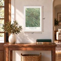 Angels Camp, California map, 12 x 18 inch print in a white frame in an entryway