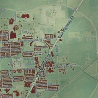 Second close-up of the map of Angleton, Texas print showing more streets and buildings