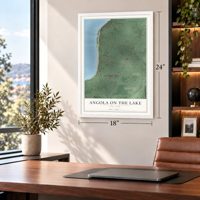Angola on the Lake, New York map, 18 x 24 inch print in a white frame in a home office
