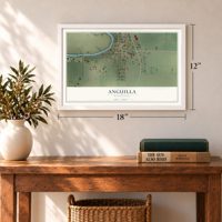 Anguilla, Mississippi map, 12 x 18 inch print in a white frame in an entryway