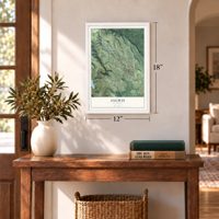 Angwin, California map, 12 x 18 inch print in a white frame in an entryway