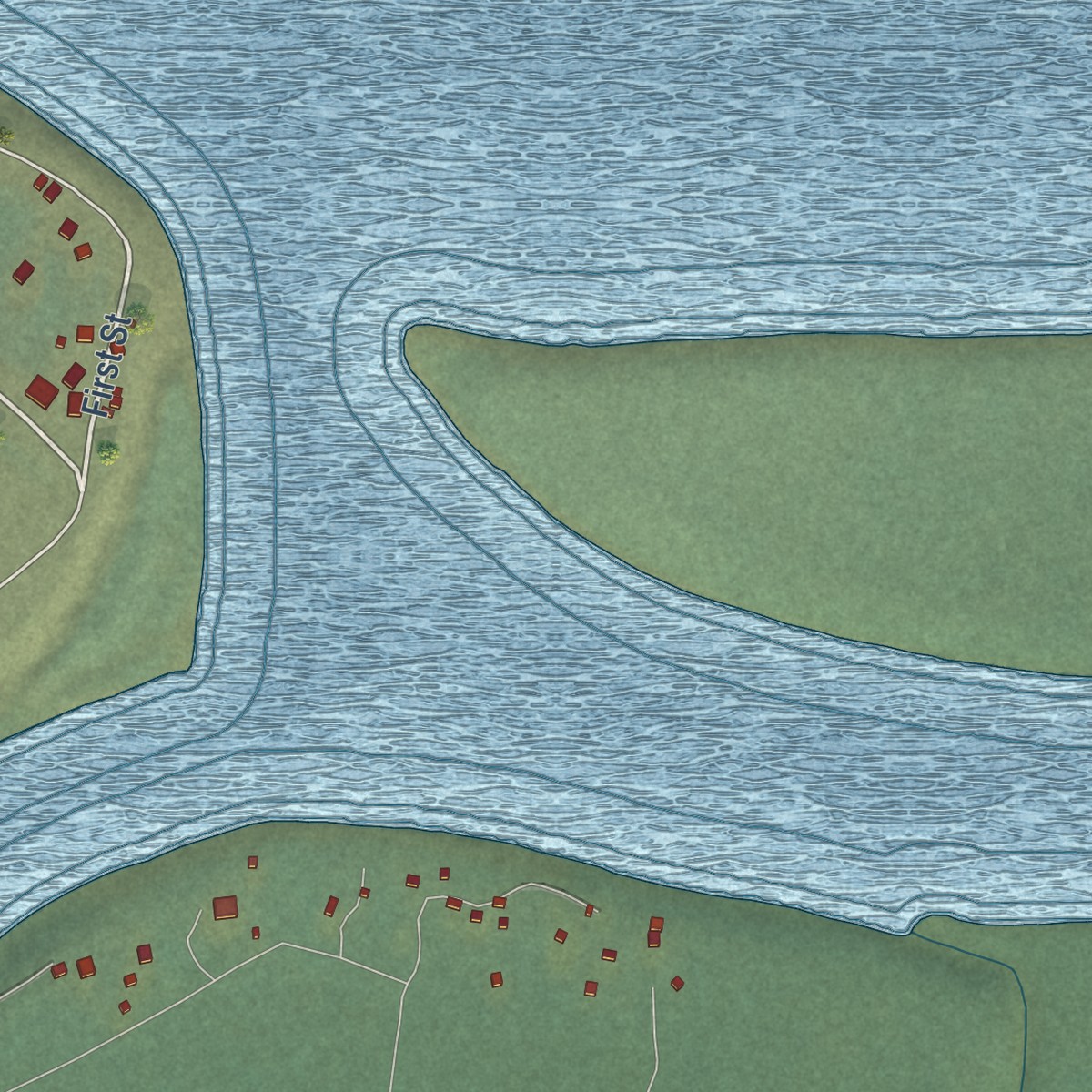 Second close-up of the map of Aniak, Alaska print showing more streets and buildings