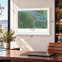 Aniak, Alaska map, 18 x 24 inch print in a white frame in a home office