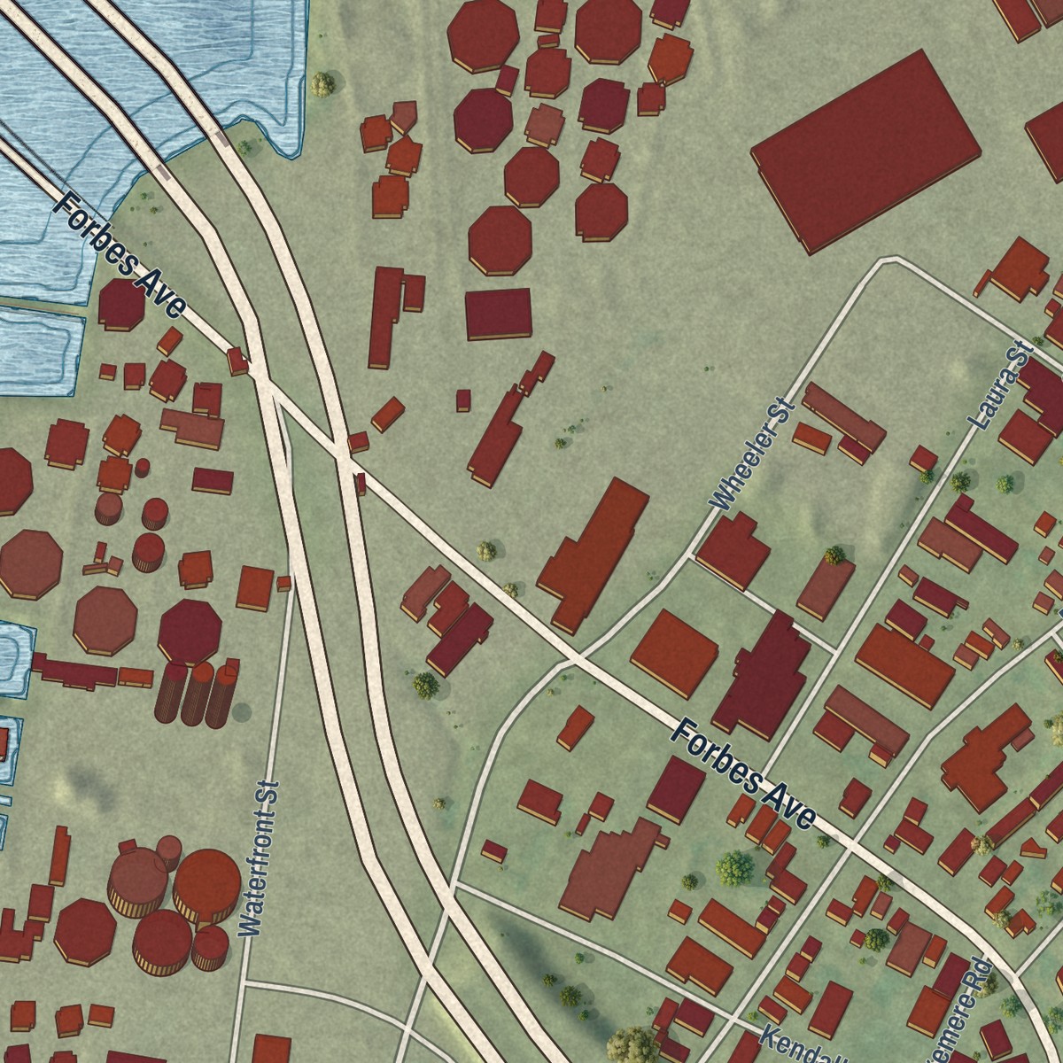 Second close-up of the map of Annex, Connecticut print showing more streets and buildings