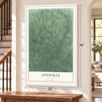 Annsville, New York map, 24 x 36 inch print in a white frame by a staircase