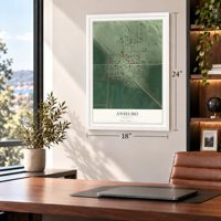 Anselmo, Nebraska map, 18 x 24 inch print in a white frame in a home office