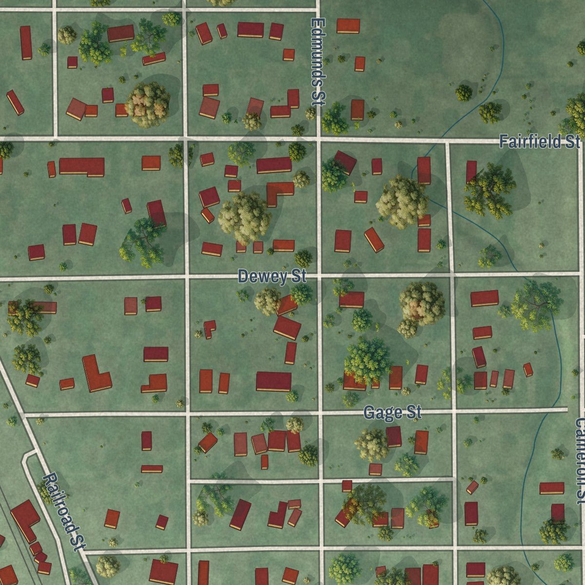 Second close-up of the map of Ansley, Nebraska print showing more streets and buildings