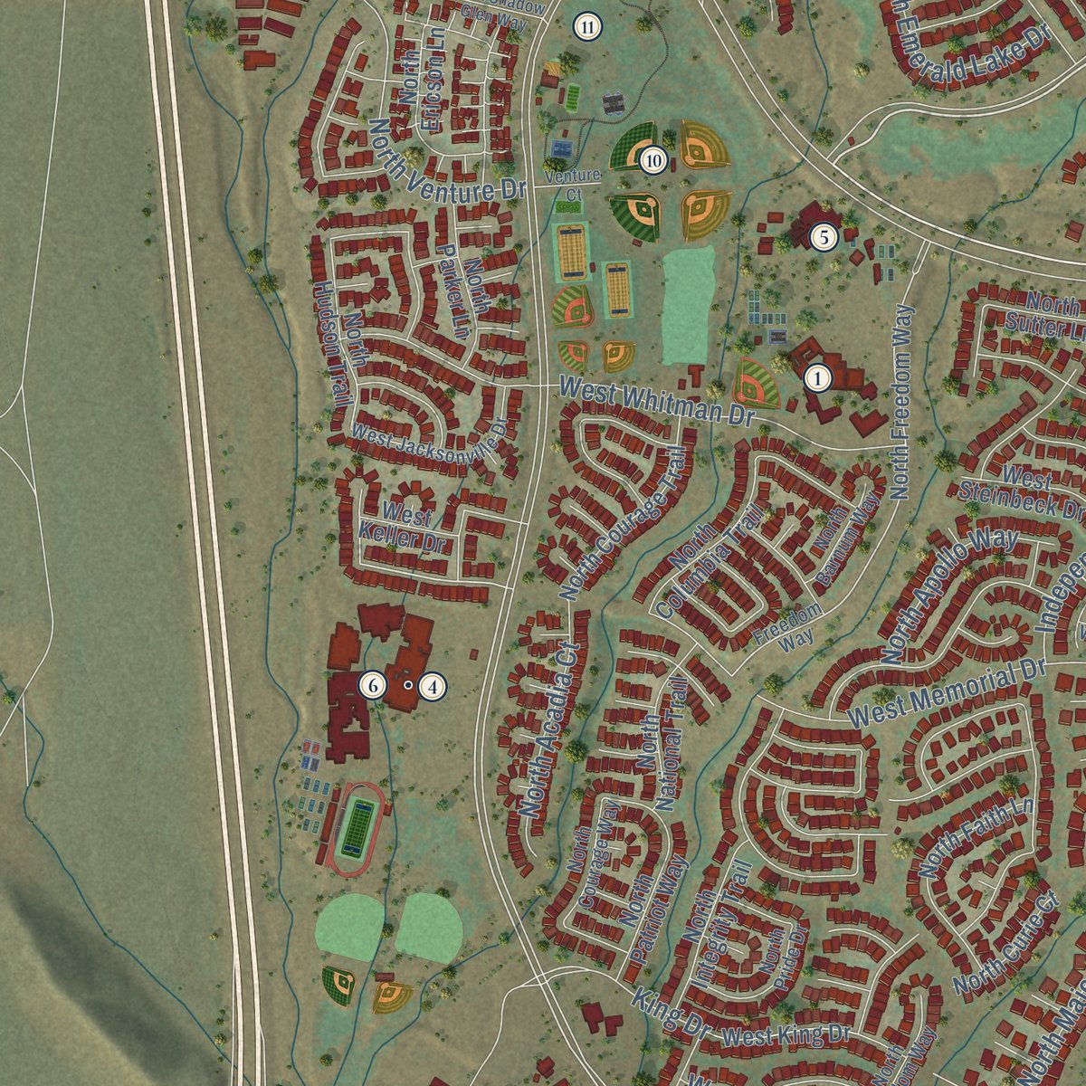 Second close-up of the map of Anthem, Arizona print showing more streets and buildings