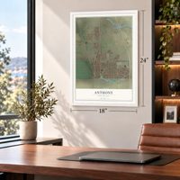 Anthony, New Mexico map, 18 x 24 inch print in a white frame in a home office