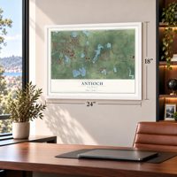 Antioch, Illinois map, 18 x 24 inch print in a white frame in a home office