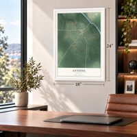 Antoine, Arkansas map, 18 x 24 inch print in a white frame in a home office