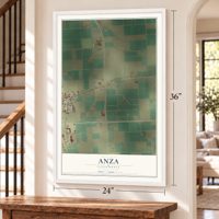 Anza, Imperial County, California map, 24 x 36 inch print in a white frame by a staircase