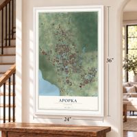 Apopka, Florida map, 24 x 36 inch print in a white frame by a staircase