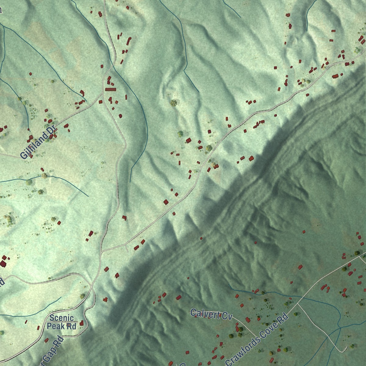 Second close-up of the map of Appalachian, Alabama print showing more streets and buildings