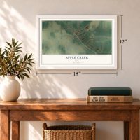 Apple Creek, Ohio map, 12 x 18 inch print in a white frame in an entryway