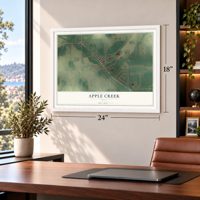 Apple Creek, Ohio map, 18 x 24 inch print in a white frame in a home office
