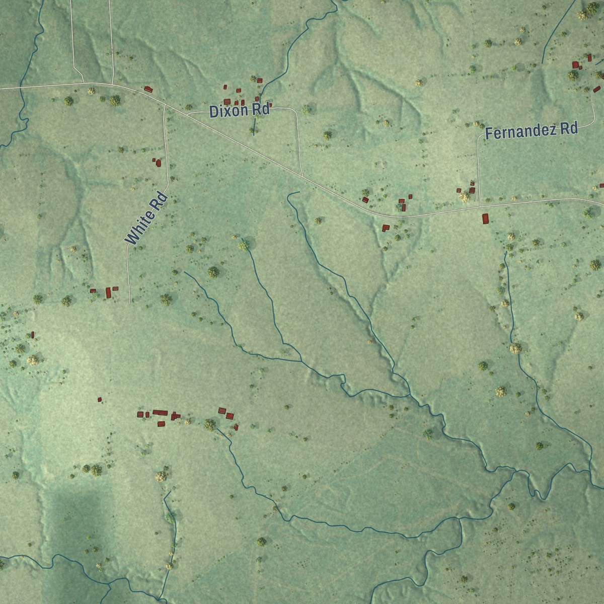 Second close-up of the map of Apple Springs, Texas print showing more streets and buildings