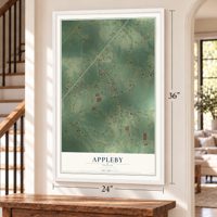 Appleby, Texas map, 24 x 36 inch print in a white frame by a staircase