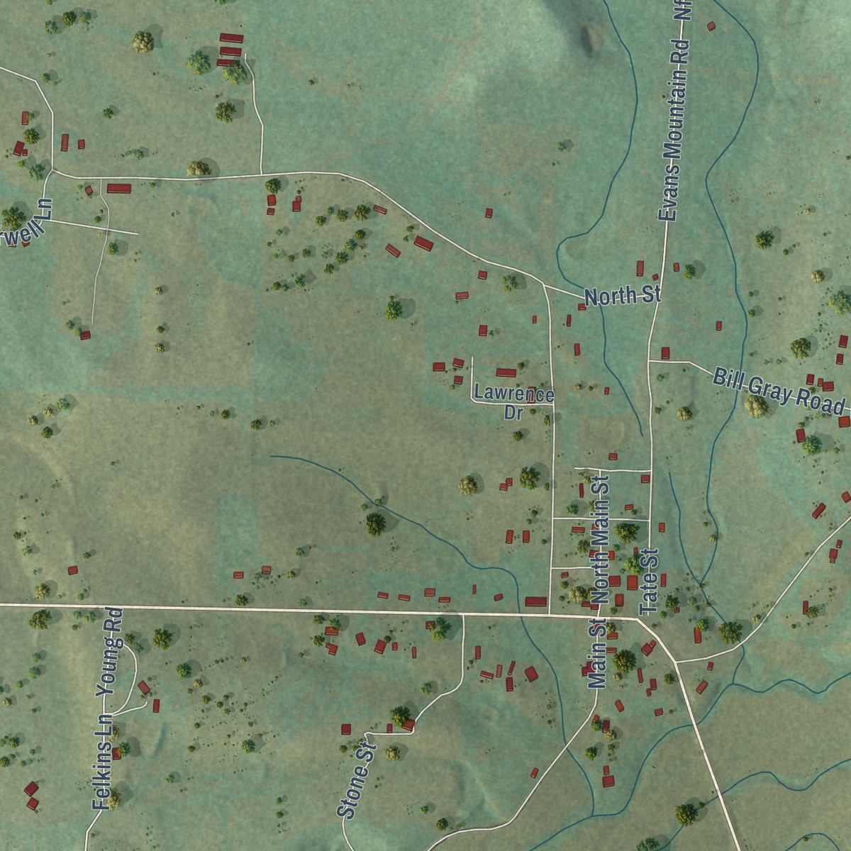 Second close-up of the map of Appleton, Arkansas print showing more streets and buildings