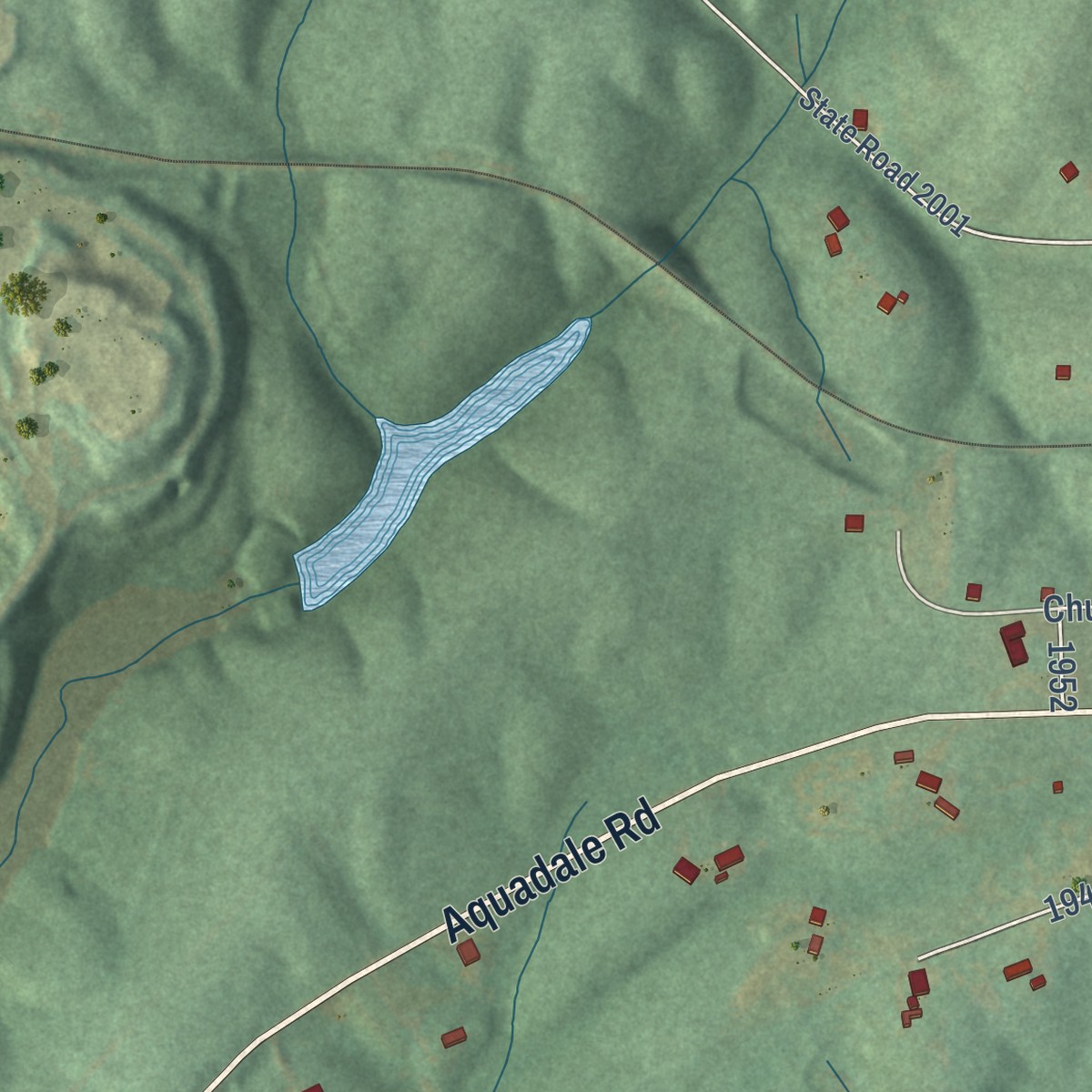 Second close-up of the map of Aquadale, North Carolina print showing more streets and buildings