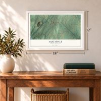 Aquadale, North Carolina map, 12 x 18 inch print in a white frame in an entryway