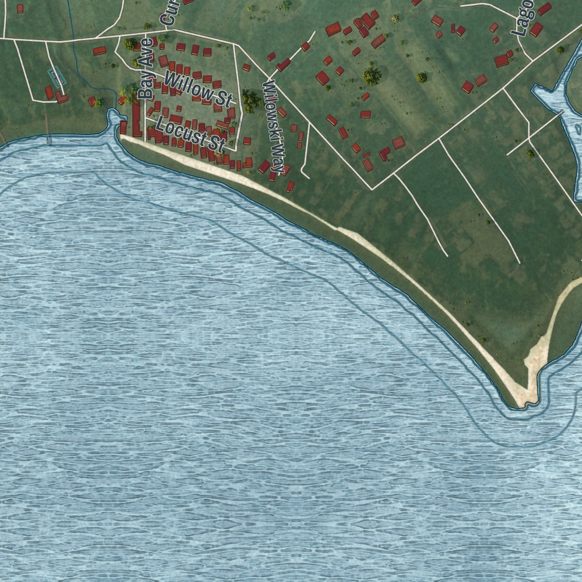 Second close-up of the map of Aquebogue, New York print showing more streets and buildings