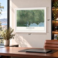 Aquebogue, New York map, 18 x 24 inch print in a white frame in a home office