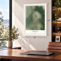 Aquilla, Texas map, 18 x 24 inch print in a white frame in a home office