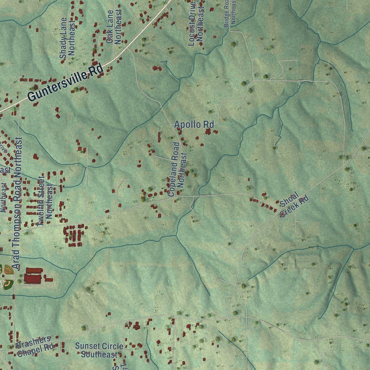Second close-up of the map of Arab, Alabama print showing more streets and buildings