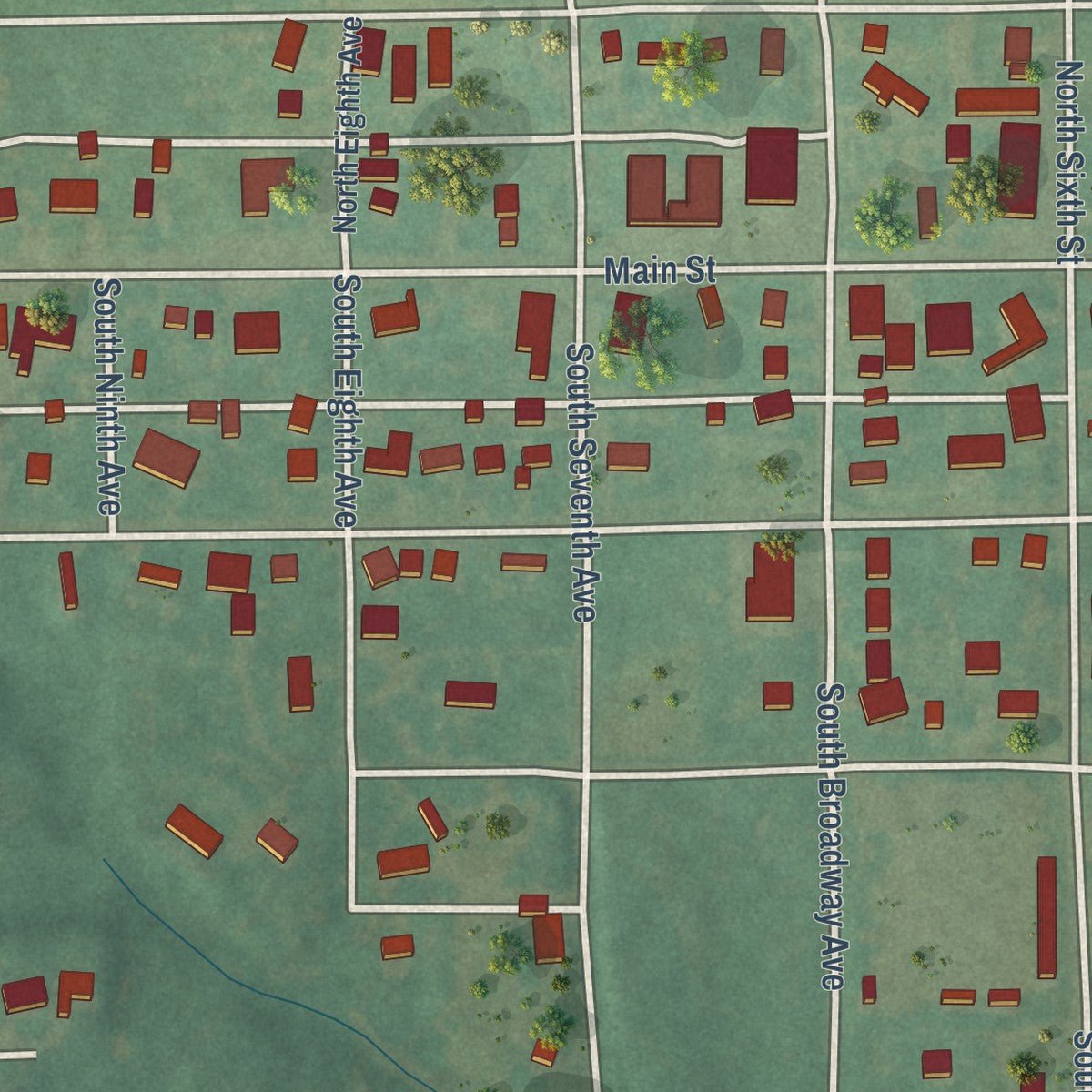 Second close-up of the map of Arapaho, Oklahoma print showing more streets and buildings