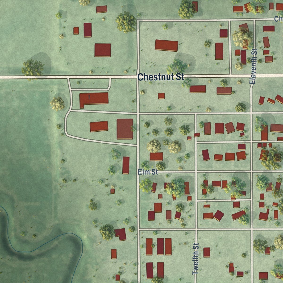 Second close-up of the map of Arapahoe, Nebraska print showing more streets and buildings