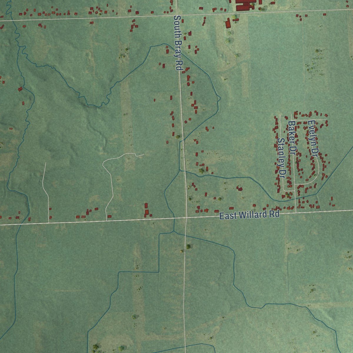 Second close-up of the map of Arbela, Michigan print showing more streets and buildings
