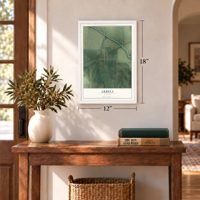 Arbela, Missouri map, 12 x 18 inch print in a white frame in an entryway