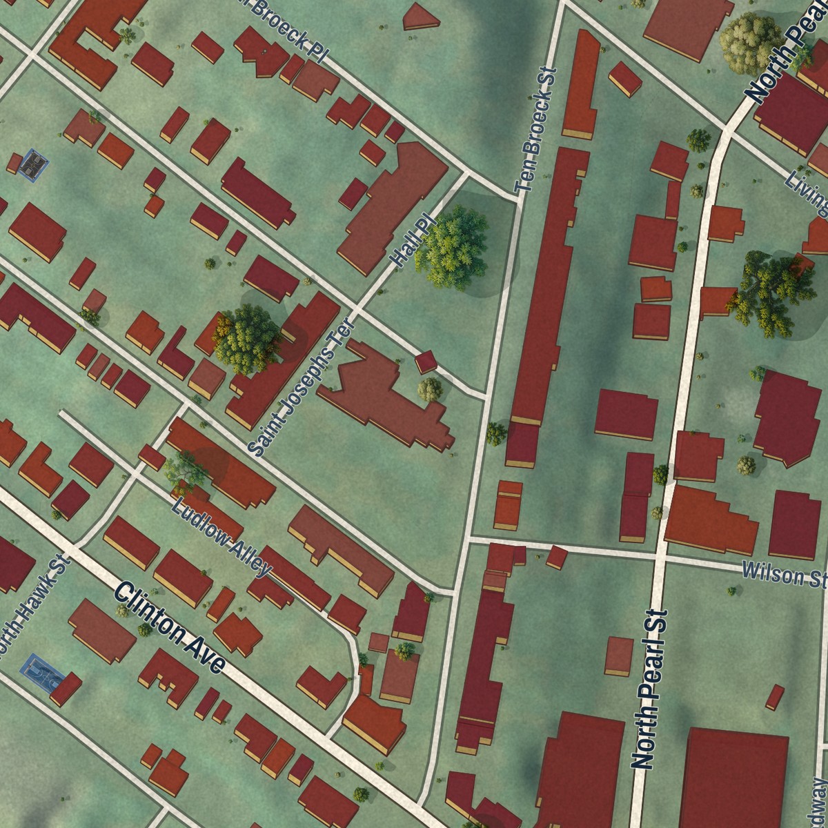 Second close-up of the map of Arbor Hill, New York print showing more streets and buildings