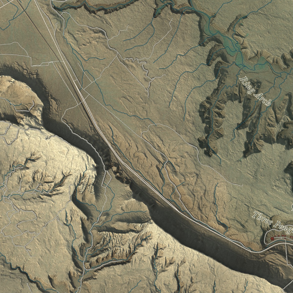 Second close-up of the map of Arches National Park, Utah print showing more streets and buildings
