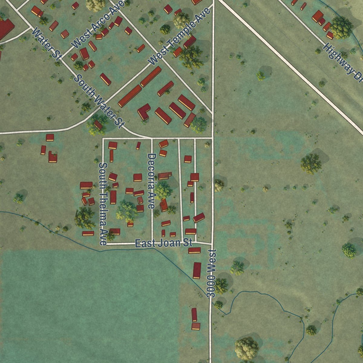 Second close-up of the map of Arco, Idaho print showing more streets and buildings