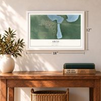 Arco, Minnesota map, 12 x 18 inch print in a white frame in an entryway