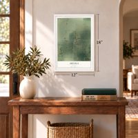 Arcola, Missouri map, 12 x 18 inch print in a white frame in an entryway